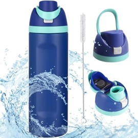 Stainless Steel Water Bottle with Straw, 24 oz, Thermal Insulated, BPA-Free (Blue), keeps drinks cold/hot for hours, leak-proof straw, reduces single-use plastic waste.