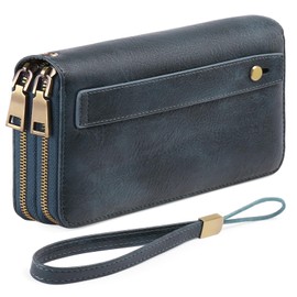 GAEKEAO Wallet for Women Clutch RFID Blocking Leather Wristlet Purse Large Capacity Credit Card Holder with Grip Hand Strap