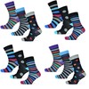 Budget Gifts 12 Pairs - Men's Socks Multicoloured Striped Cotton