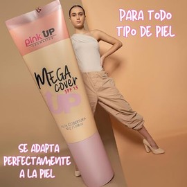 PINK UP | Mega Cover | Maquillaje líquido de cobertura completa |Acabado mate con efecto aterciopelado y duración 12 hrs | Ideal para todo tipo de pie