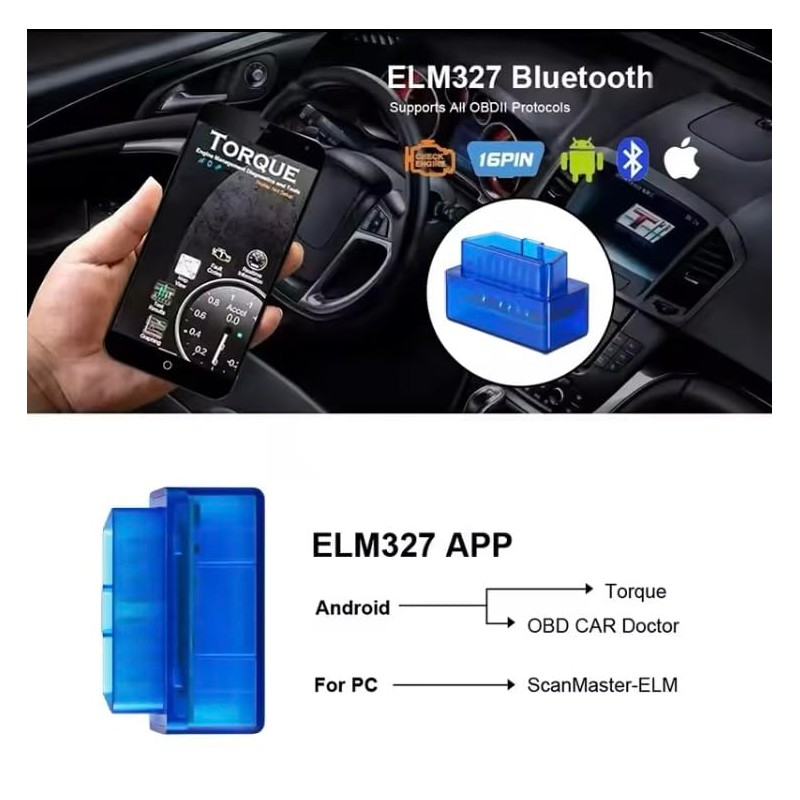 UKDGTMR Mini Bluetooth OBD II Code Reader EOBD Scanner Adapter
