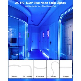 Aclorol Neon Rope Lights Outdoor 82FT Dimmable Neon LED Strip Lights Blue AC 100-120V LED Neon Flexible Light Waterproof for Building Garden Commercial Decor 6000K 120Led/M with Multi-Modes 25M