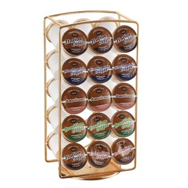 Alessia Cara Tabletop K Cup Holder, Coffee Pod Stand Holder, K-Cups Capsule Storage Rack for 30 pods, 360 degrees rotatable, No Assembly Required, Gold