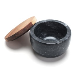 YACEYACE Black Marble Salt Bowl with Lid, 4oz Salt Cellar for kitchen, Small Salt and Pepper Bowls, Black Modern Salt Container for Countertop