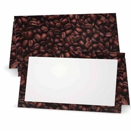 Coffee Beans Place Cards - Flat or Tent - 10 or 50 Pack - White Blank Front with Border - Placement Table Name Seating Stationery Party Supplies - Occasion or Dinner Event (10, Tent Style)