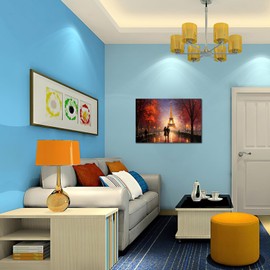 Street Canvas Wall Art Paris Eiffel Tower Pictures Framed Romantic Couple Walking on the Street Canvas Painting Print for Living Room Bedroom Home Decor 16x24inch