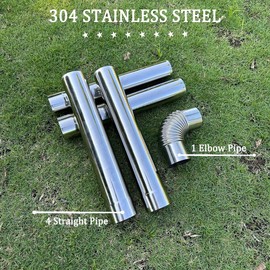 SoloWilder Wood Stove Pipe 2.36" Flue Extension Stainless Steel 14.17in Chimney 4 Straight with 1 Elbow