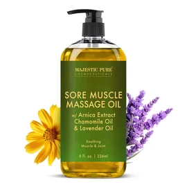 MAJESTIC PURE Arnica Sore Muscle Massage Oil for Massage Therapy - Refreshing, and Relaxing - Natural Oils with Lavender & Chamomile Essential Oils - for All Skin Types - Men and Women - 8 fl oz