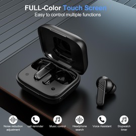 SIXTHGU ANC Noise Cancelling Wireless Earbuds, TWS in-Ear Bluetooth Headphones with Smart Touch Screen, Pure Bass Sound, Dual Mics for Perfect Calls, 40Hrs Long Playtime for iOS/Android（Black）