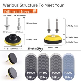 98Pack 3 Inch Car Buffer Polisher Kit with 5/16" & 1/4" Shanks for Sanding, Polishing, Waxing, Sealing Glaze,Sanding Pads Includes P1000-3000 for Drill Attachment