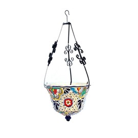 Talavera Hanging Flower Pot, Hanging Planter - 11in Indoor Outdoor Multi Colored