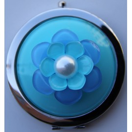 Purse Handbag Double Compact Cosmetic Mirror - 3D (S) Aqua Flower