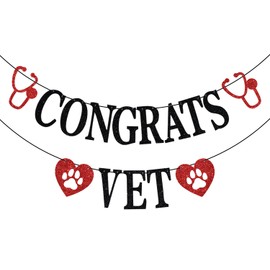 Congrats Vet Banner, Future Vet Banner, Congrats Veterinarian Party Decor, 2025 Veterinarian Graduation Party Decorations, Black and Red Glitter