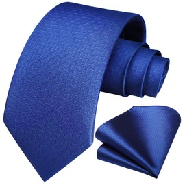 HISDERN Mens Ties Blue Ties for Men Formal Tie and Pocket Square Set Silk Royal Blue Necktie Handkerchief for Wedding Business Graduation School Party
