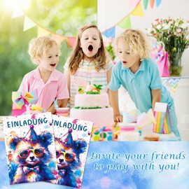 oumuik 12 x Invitation Cards Children's Birthday Girls & Boys Birthday Invitations Cute Watercolour Bear Greeting Card with Colourful Glitter Lacquer School/Birthday/Party/Invitation