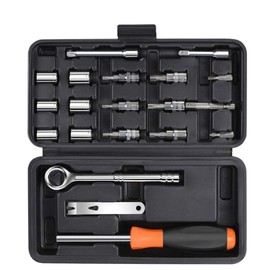 DNA Motoring TOOLS-88888 20 Piece Auto Repair Tool Set, Includes Screwdriver, Hex Socket, Ratchet Hand Tools, Perfect for Headlight Replacement and Headlight Installation, 1 Kit, Orange
