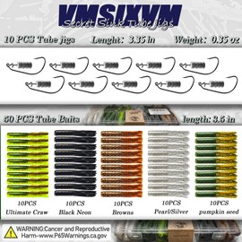 VMSIXVM Tube Lures Tube Baits Tube Jig Heads Kit, Tube Worm Jigs Soft Plastic Tube Grub Baits Hook for Bass, Crappie, Trout, Crappie Lures Tube Swimbaits for Freshwater Saltwater