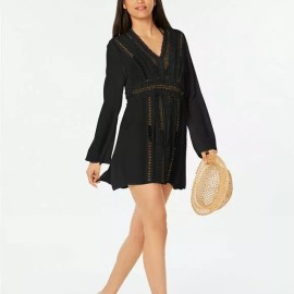 Raviya Crochet Tunic Swimsuit Cover-Up Dress Black Size Small NEW