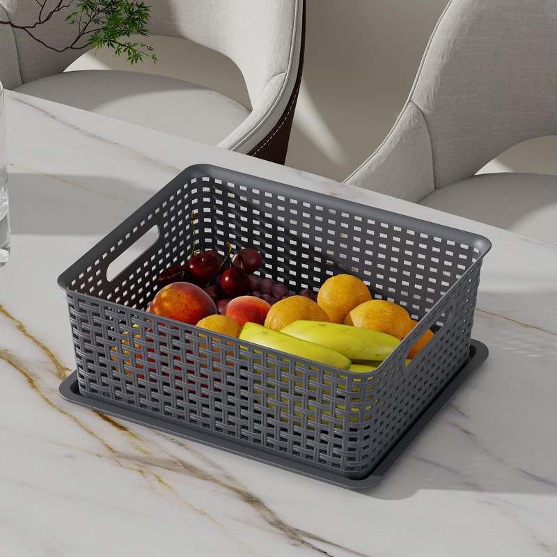 Taysisiter 13 Quart Plastic Storage Baskets with Lid, Weave Organizing