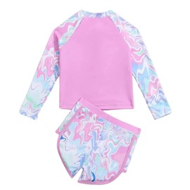 OXUBOAO Girls Swimsuits Kids Long Sleeve Rash Guard Set Bathing Suit Front Zipper + Swim Shorts (Pink, 9-10T)