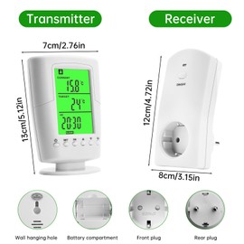 diymore Wireless Thermostat Socket, Infrared Heating Thermostat with Heating and Cooling Mode, Socket Thermostat 230 V with Temperature Sensor, LCD Display with Backlight