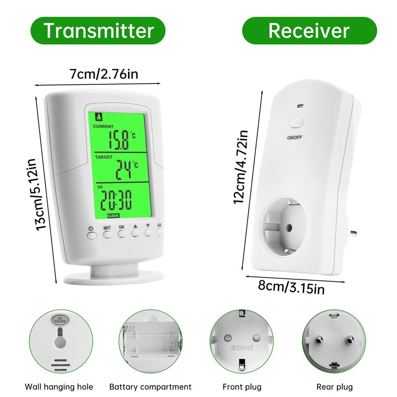 diymore Wireless Thermostat Socket, Infrared Heating Thermostat with Heating and