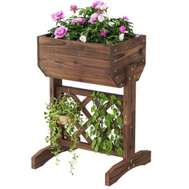 PULIJIAJU Raised Garden Bed, Standing Vertical Horticulture Planter Box for Backyard, Patio, Balcony, Planter for Flowers Herbs Vegetables for Indoor & Outdoo Decor with Trellis (Carbonized)