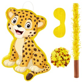 Small Leopard Pinata Cheetah Pinata Jungle Safari Party Decorations for Birthday Party Wild Animal Theme Party Supplies with Pinata Stick Blindfold Confetti Set for Kid and Adults