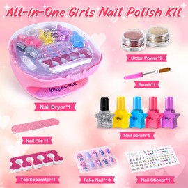Shemira Nail Polish Kit For Girls Ages 7-12 Years Old,Toy For Girls 5 6 7 8 9 10 11 12 Years Old, Nail Art Studio With Pink Nail Dryer, Christmas Birthday Gifts