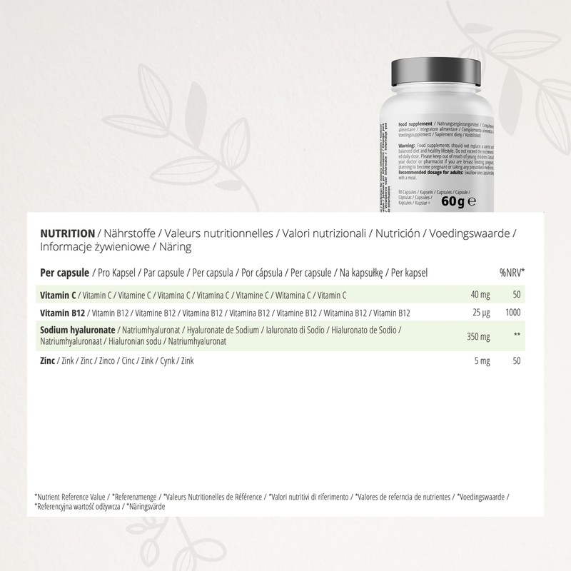 CYB Hyaluron Plus capsules, with vitamin C, B12 and zinc,