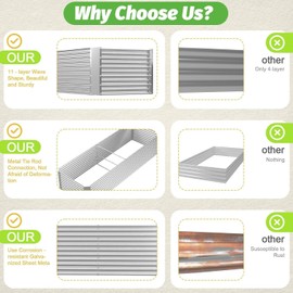 FRIZIONE 2pcs Tall 8x4ft Galvanized Raised Garden Bed Outdoor,Above Ground Garden Bed for Vegetable,Metal Raised Beds for Flower,Steel Raised Beds for Gardening