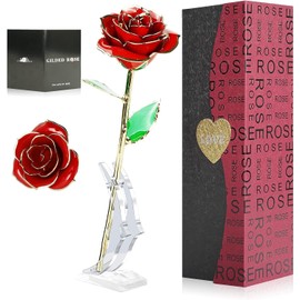 ELEUTH 24K Gold Rose, Eternal Rose Gifts for Women, Gold-Plated Preserved Rose with Stand, Gift Box, Birthday Gift for Women, Girlfriend, Wedding Day, Valentine's Day, Mother's Day Gifts for Mum