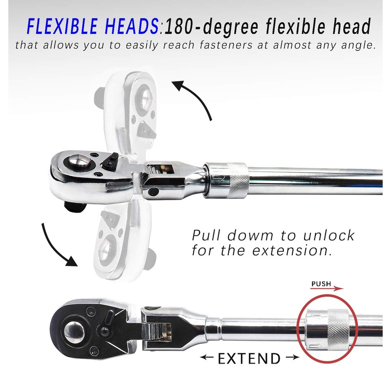 YOTOO Extendable Ratchet Set 3Pcs 1/4", 3/8" & 1/2" Drive