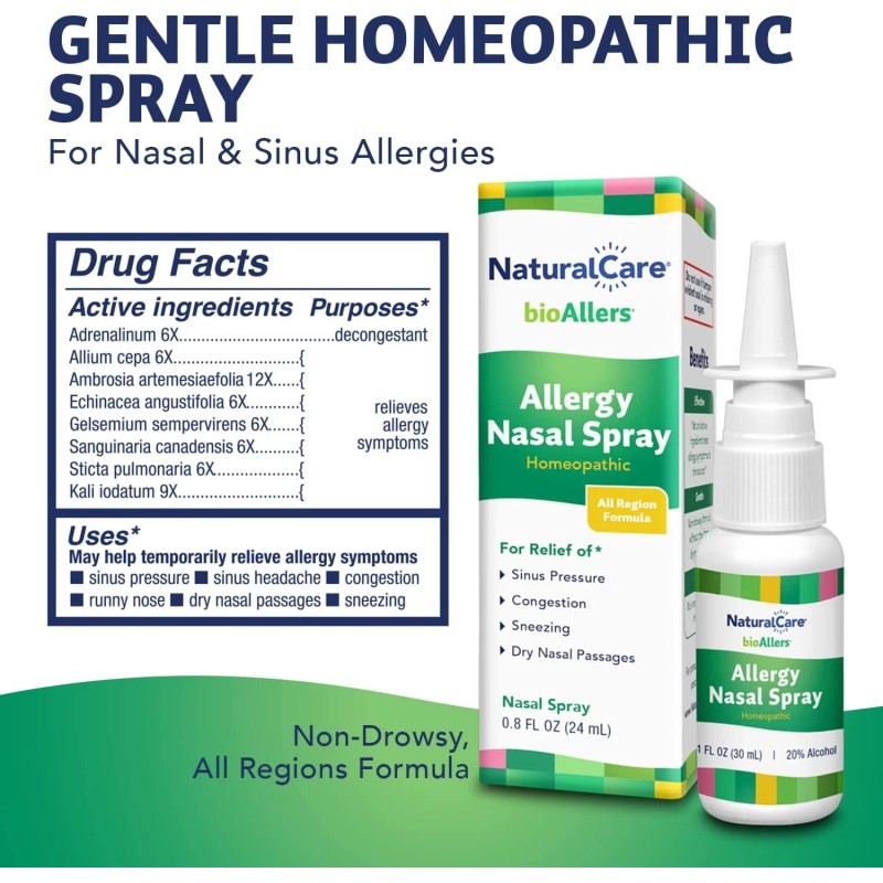 Natra-Bio NaturalCare bioAllers Allergy Nasal Spray, Homeopathic Allergy Spray for