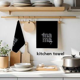 Koesus Coquette Lace Bow Mama Kitchen Towels, Mama Mom Gifts Hand Dish Tea Towels, for Mom Decorative Towel for Bathroom Kitchen, 16x24 Inch Black