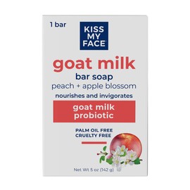 Kiss My Face Goat Milk Bar Soap - Peach + Apple Blossom - Probiotic Goat Milk Soap Bar - Cruelty Free and Palm Oil Free (Peach + Apple Blossom, Pack of 1)