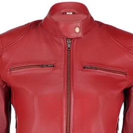 TLC Fashion Maroon Leather Jacket Women| Real Lambskin Moto Cafe Racer Biker Jacket Women