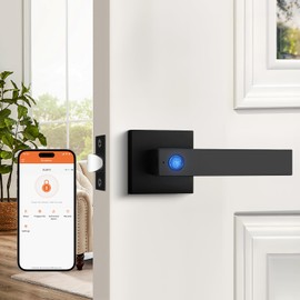 Probrico Smart Lock Keyless Entry Door Lock with Handle, Black Smart Locks for Front Door Fingerprint Door Lock for Bedroom Bathroom, Electronic Biometric Digital WiFi Door Lock APP Control