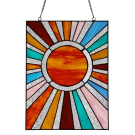 RIVER OF GOODS 14.5" Stained Glass Window Panel - Tiffany-Style - Hanging Large Suncatcher, Decorative Glass Wall Décor, Sunburst