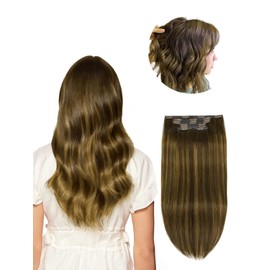 LOVELINE Seamless Clip in Hair Extensions Real Human Hair, Straight PU Remy Human Hair Extensions Clip ins for Women, 20 Inch 110g 7Pcs, Balayage Dark Brown to Chestnut Brown