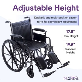 Lightweight Manual Wheelchairs for Adults - 18" Transport Wheelchair with Adjustable Standard and Hemi Height, Removeable Padded Desk Arm Rests, Elevating Leg Rests - Chariot II K2