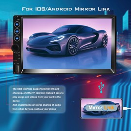 ZZH 7 Inch Double Din Car Stereo with Bluetooth,MP5 Car Radio Touchscreen with Backup Camera,Remote Control,Support Mirror Link,USB/TF/AUX/SWC,AM/FM Car Audio Receivers
