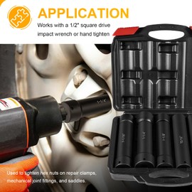 1/2 Inch Drive Heavy Duty Extended Length Extra-Deep Length Impact Socket Set with Storage Case, Including Sockets 3/4", 7/8", 15/16", 1-1/16", 1-1/8" & 1-1/4" (6PCS)