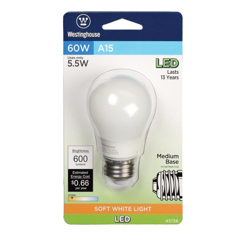 Westinghouse 4513600 60W Equivalent A15 Soft White Led Light Bulb