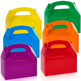 24Pcs Gable Boxes,Party Favor Treat Boxes,Assorted Bright Color Gable Candy Treat Boxes,Colored Party Favor Boxes Goodie Gift Boxes Handle for Birthday Party Wedding Baby Shower 6.2x3.5x3.4In(Rainbow)