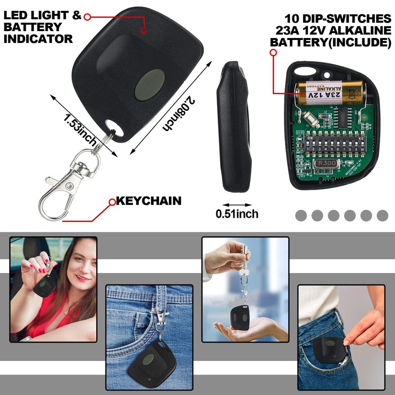 Kingdder 3 Pieces Gate Opener Remote Compatible with Multicode 300mhz
