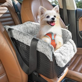 PETSFIT Center Console Dog Car Seat, Portable Pet Car Seat with Safe Protective Hooks, Luxury Dog Car Seats for Small Dogs Includes Safety Leash and Storage Pocket for Pets Up to 9 lbs (Black)