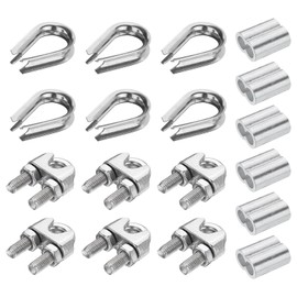 PATIKIL 18Pcs M10 304 Stainless Steel Wire Rope Kit, Wire Rope Cable Clip Clamp, Tube Thimble and Crimping Loop for 3/8 Inch Wire Rope Cable Thimbles, Silver