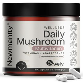 NEWMANITY Multivitaminas Mushroom Blend - 300 Cápsulas de Hongos Adaptógenos con Cordyceps y Hongo Melena de Leon con Hongo Reishi, Shiitake para Adaptogenos Mujer y Hombre