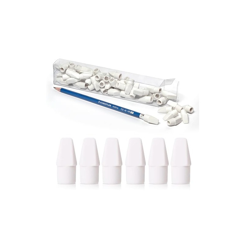 STAEDTLER Eraser Caps - 50 Pack White Pencil Erasers, PVC-Free